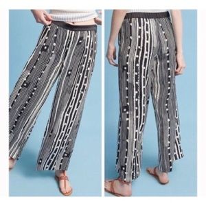 Anthropologie Elevenses Black White Ines Striped Splatter Wide Leg Pants, Medium